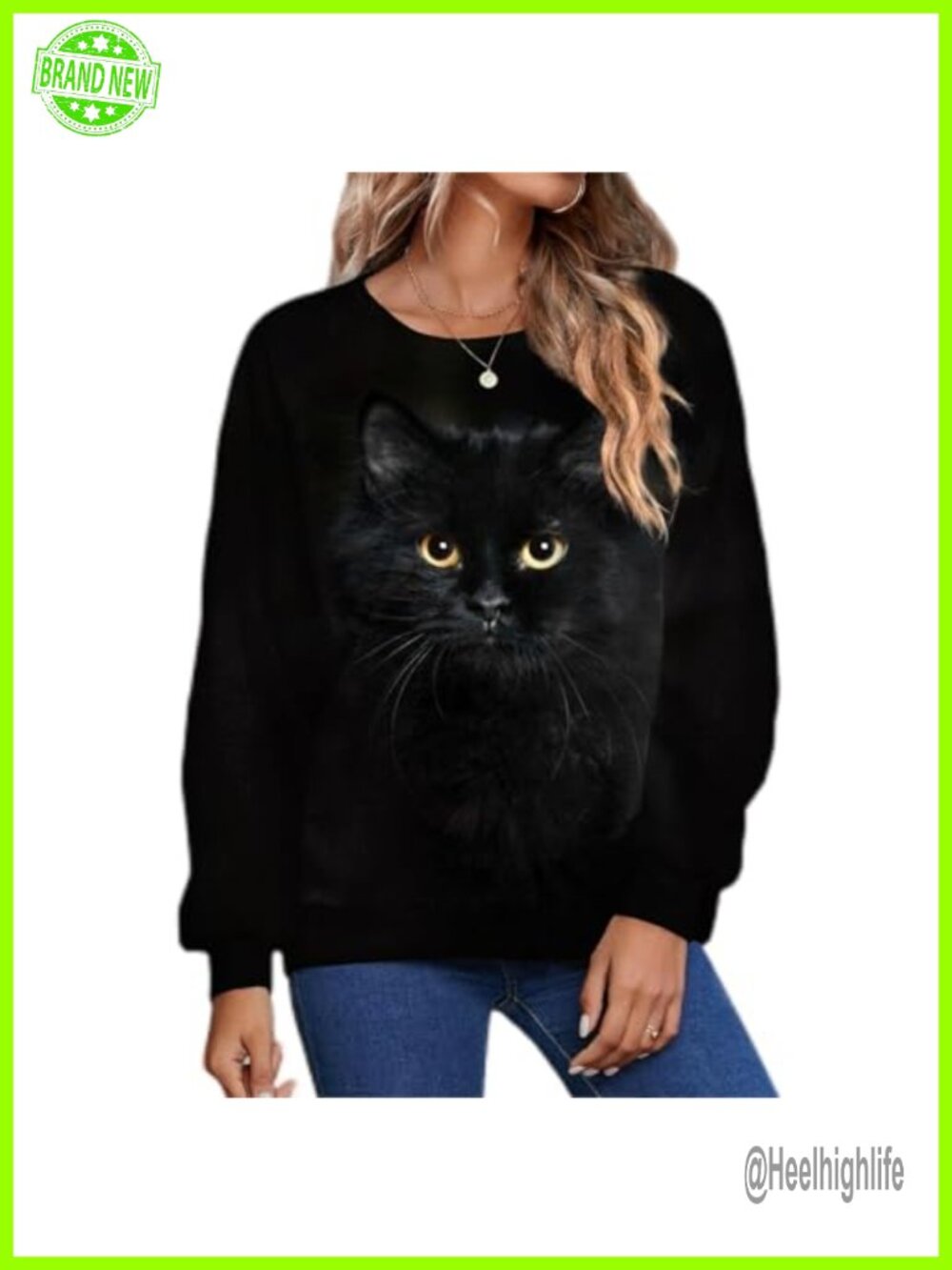 ShallWe Women's Cat Sweatshirt Pullover Crewneck Lightweight Tunic Top